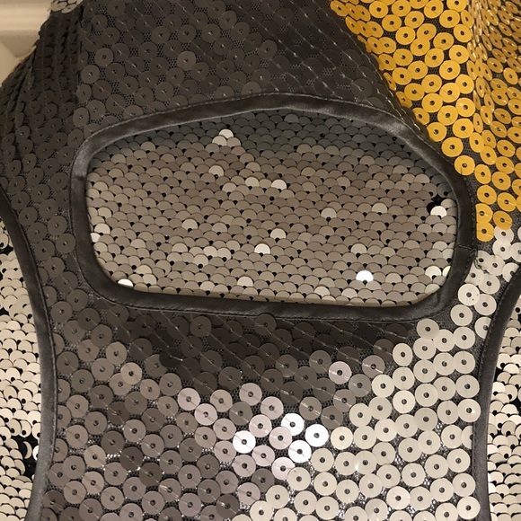 MINI DRESS 60’s Retro Inspired SEQUINS in Yellow White Brown Silver - Picture 5 of 12